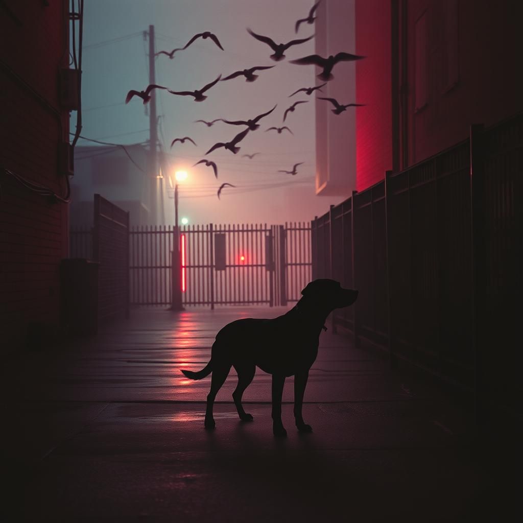 Dog In A Yard Full Of Birds