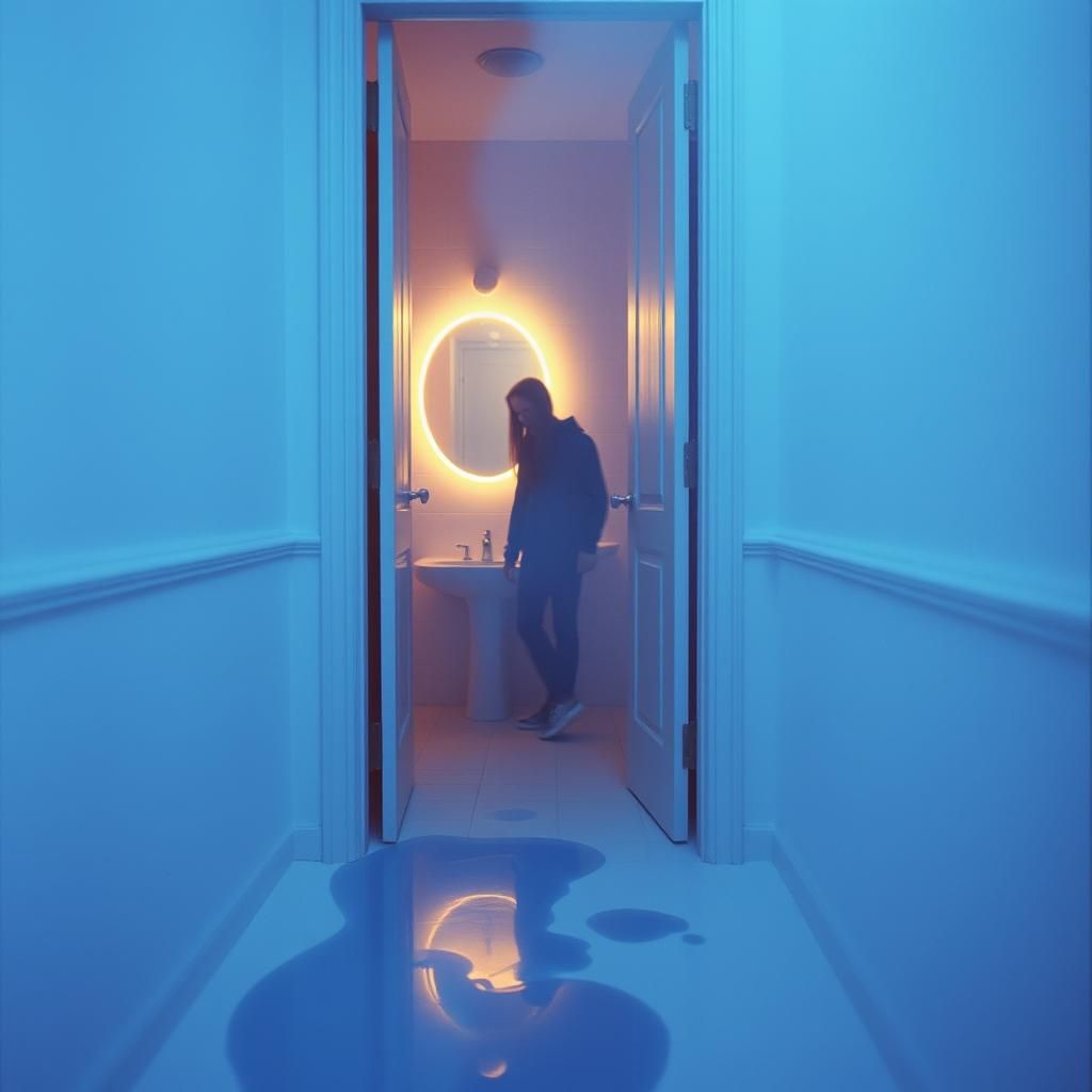 Blue on the Bathroom Floor