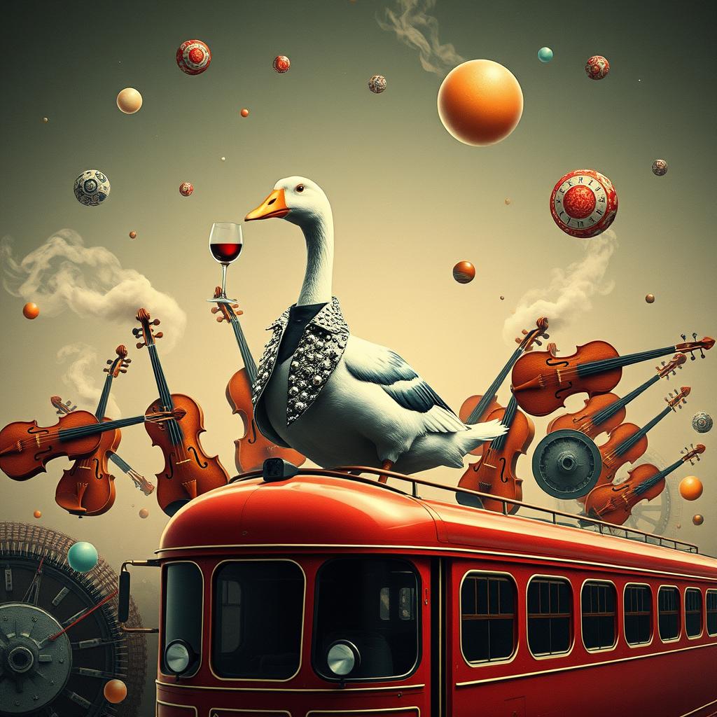 Crazy goose drinking wine