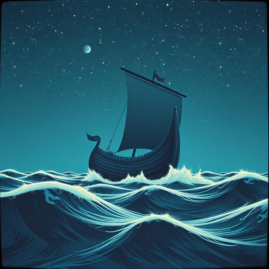 Viking Ships on the Stormy Sea
