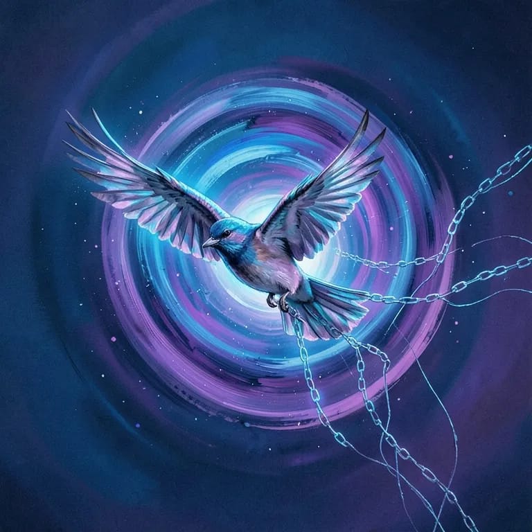Chained bird in flight - funk