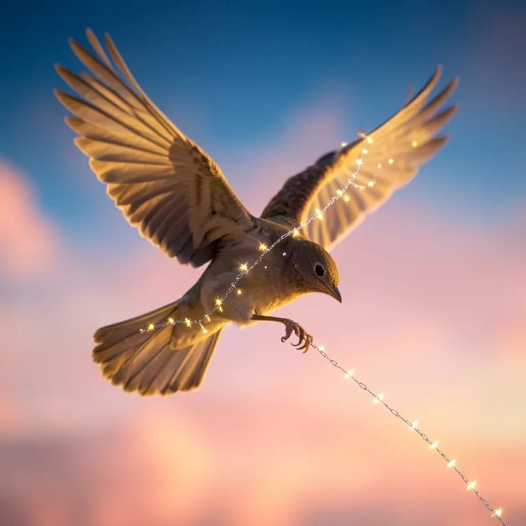 Chained bird in flight