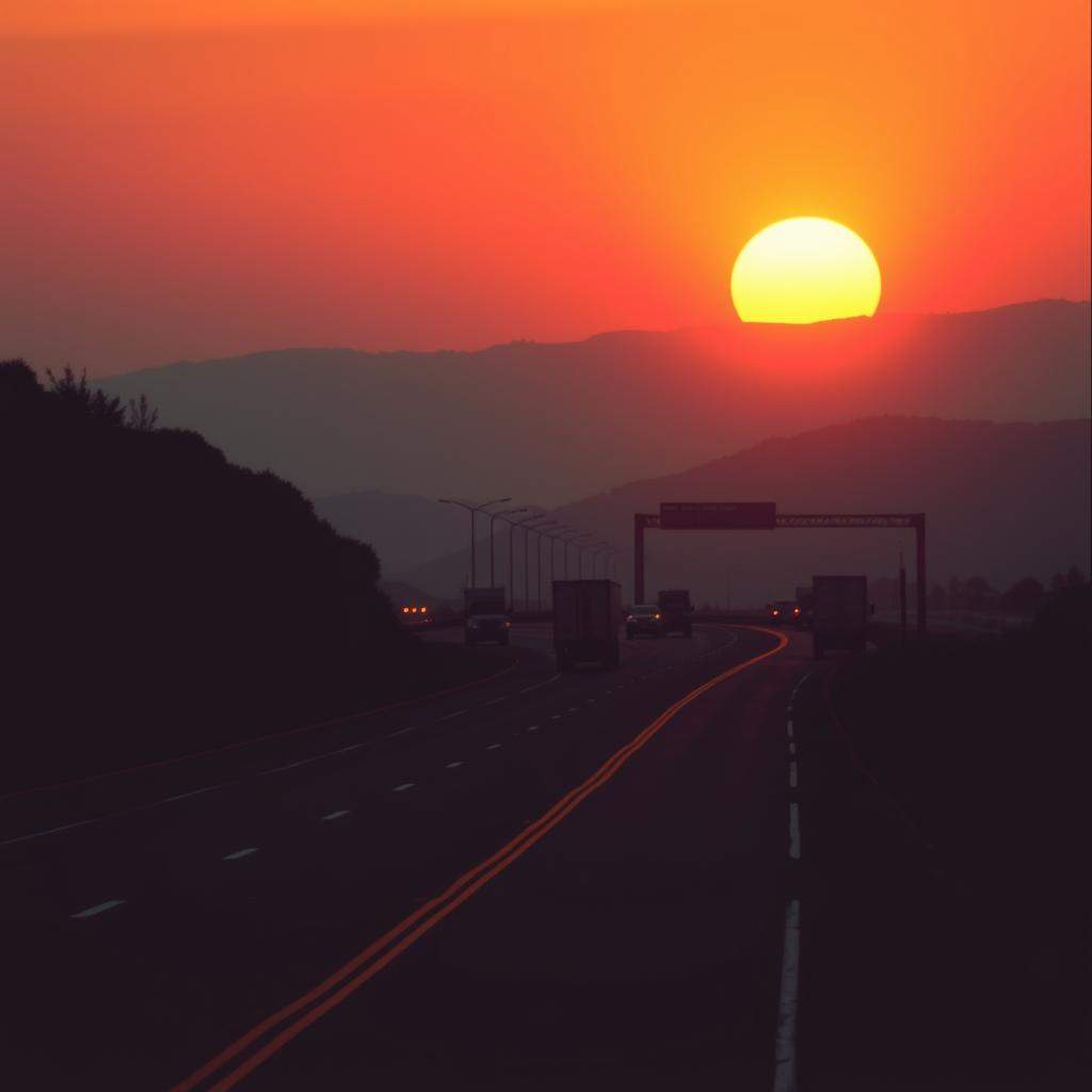 Sonnenuntergang auf der Autobahn