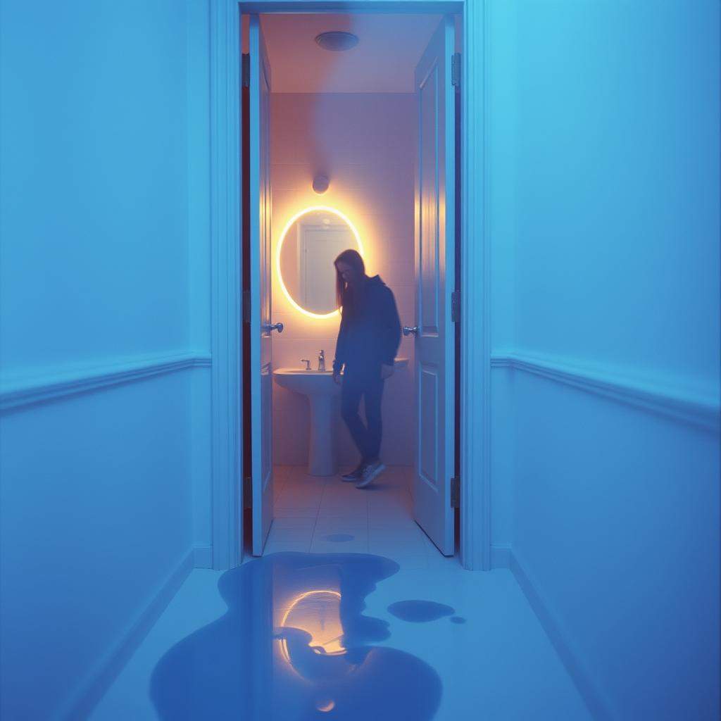 Blue on the Bathroom Floor