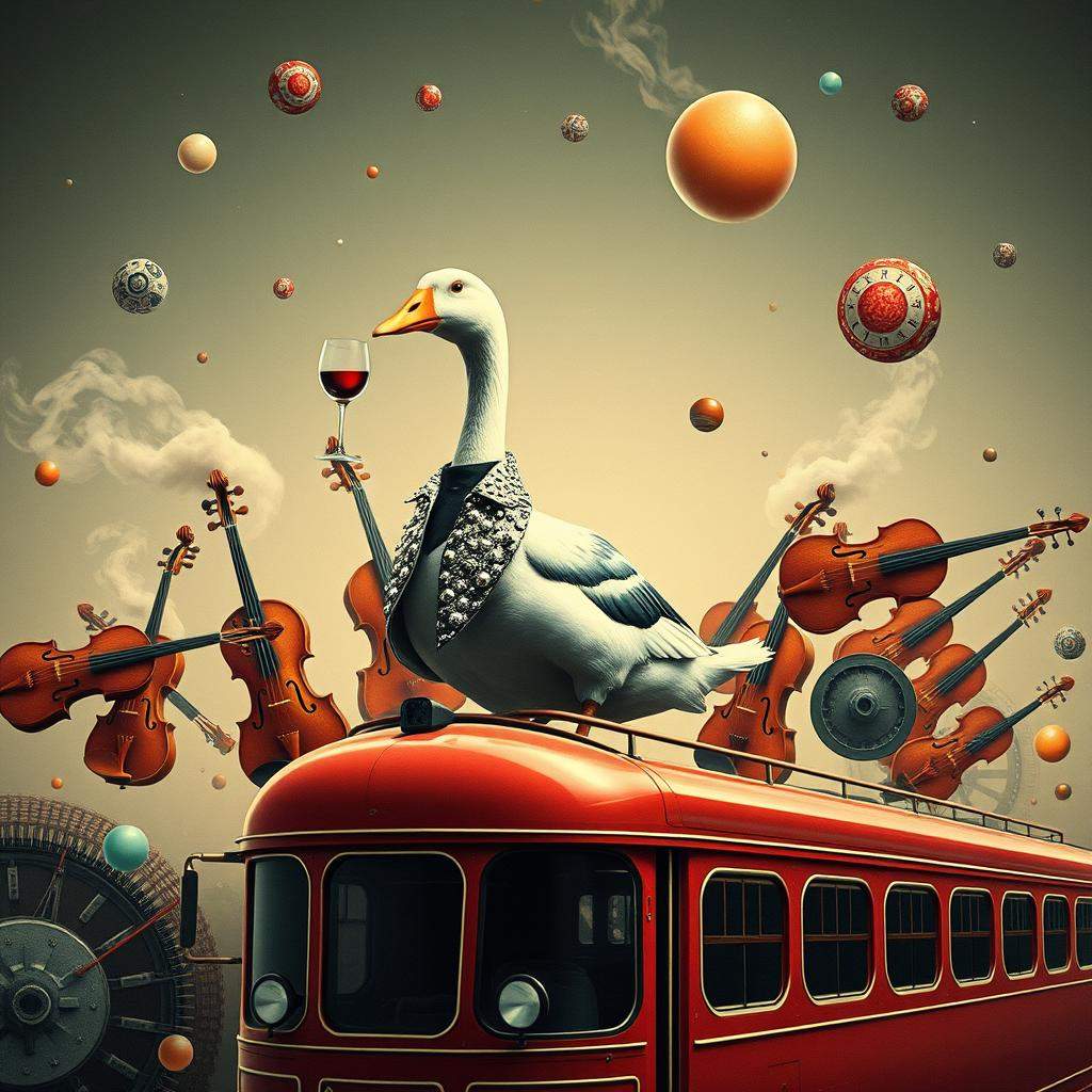 Crazy goose drinking wine