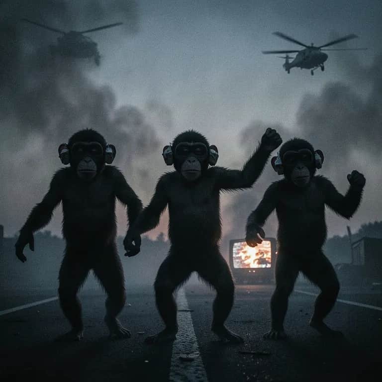 Three monkeys dancing