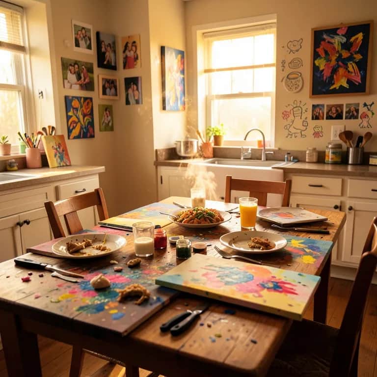 Family in the Kitchen Light